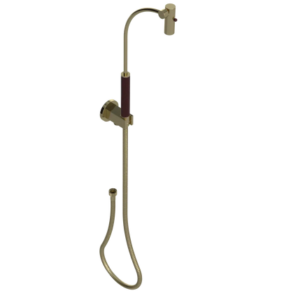 Rubinet Hand Held Shower Bidet with Extended Reach & Dual Function Spray Including Wall Bracket with Supply & Hose (Round) Natural Brass