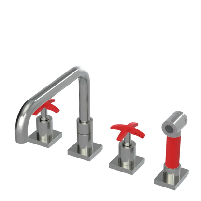 Rubinet Widespread Kitchen Set with Genesis Spout with Hand Spray Satin Nickel