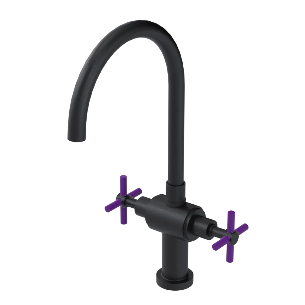 Rubinet Two Handle Single Hole Kitchen Set with LaSalle Spout Matt Black