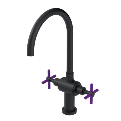 Rubinet Two Handle Single Hole Kitchen Set with LaSalle Spout Matt Black
