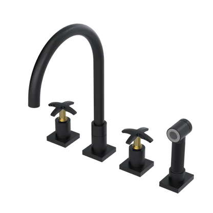 Rubinet Widespread Kitchen Set with Hand Spray Matt Black