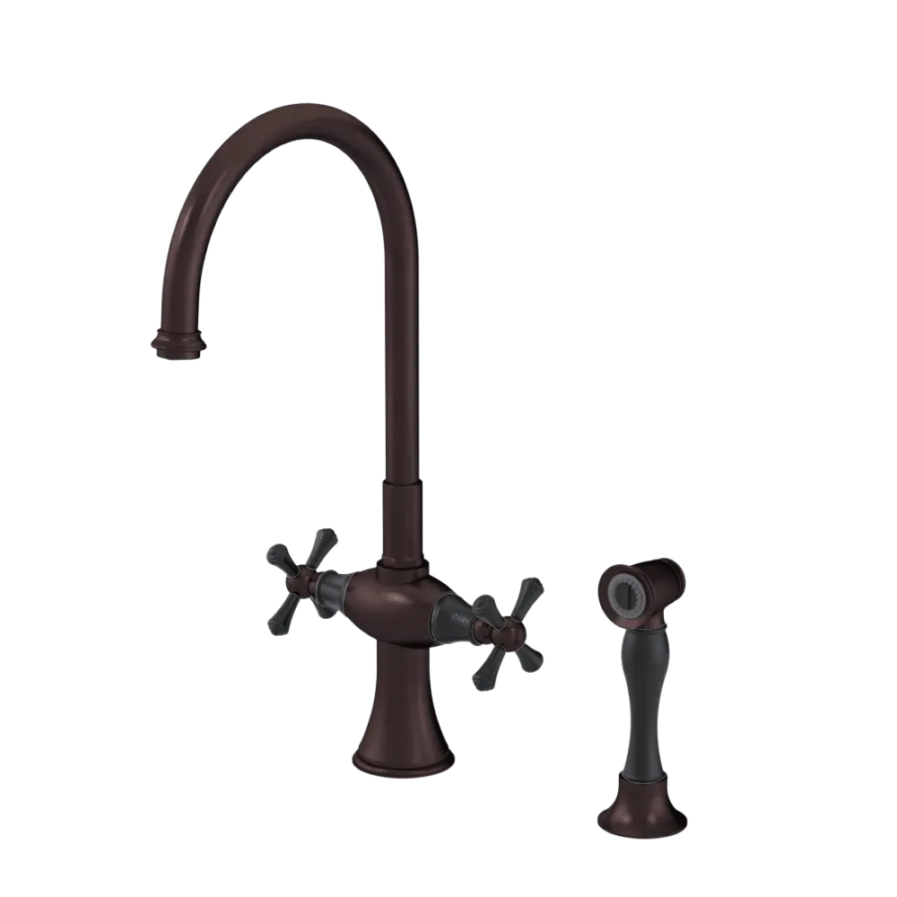 Rubinet Two Handle Single Hole Kitchen Set with Hand Spray Oil Rubbed Bronze