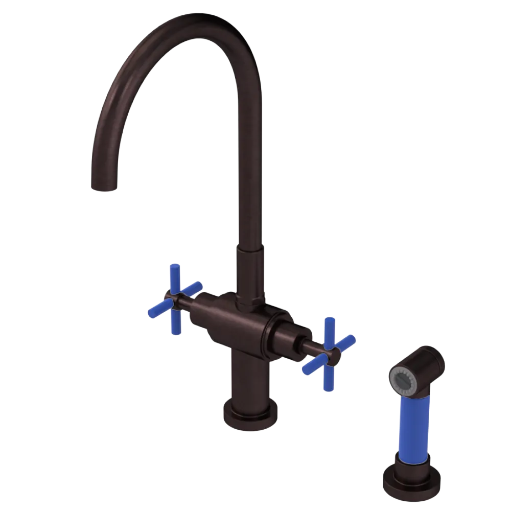 Rubinet Two Handle Single Hole Kitchen Set with LaSalle Spout with Hand Spray Oil Rubbed Bronze