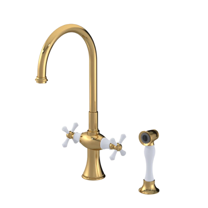 Rubinet Two Handle Single Hole Kitchen Set with Hand Spray Gold