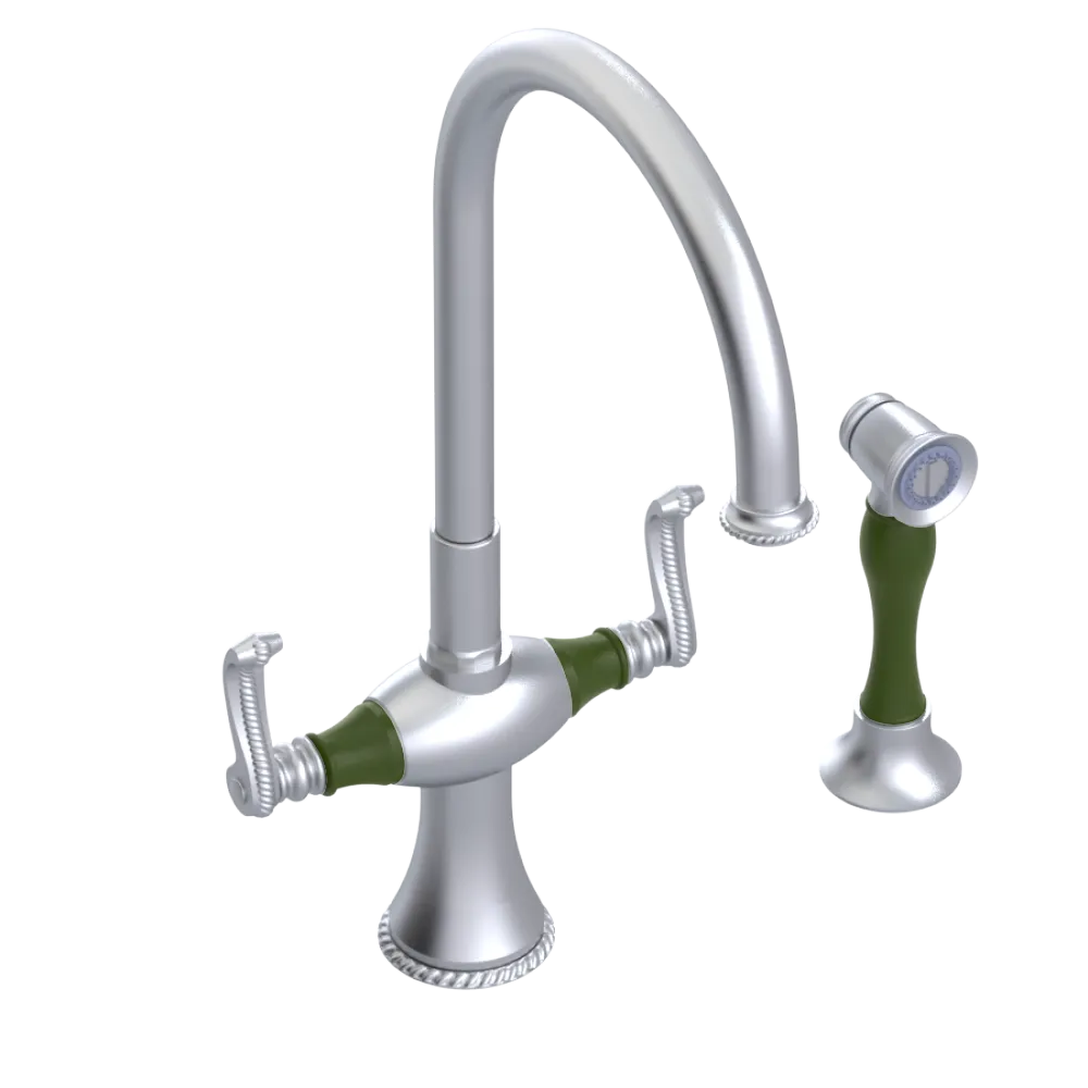 Rubinet Two Handle Single Hole Kitchen Set with Hand Spray Satin Chrome