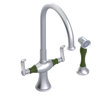 Rubinet Two Handle Single Hole Kitchen Set with Hand Spray Satin Chrome