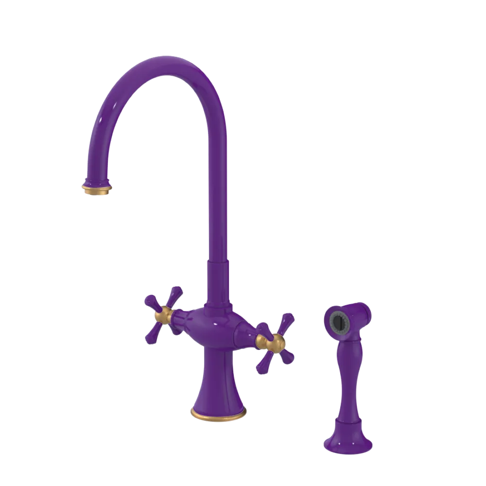 Rubinet Two Handle Single Hole Kitchen Set with Hand Spray Purple Haze