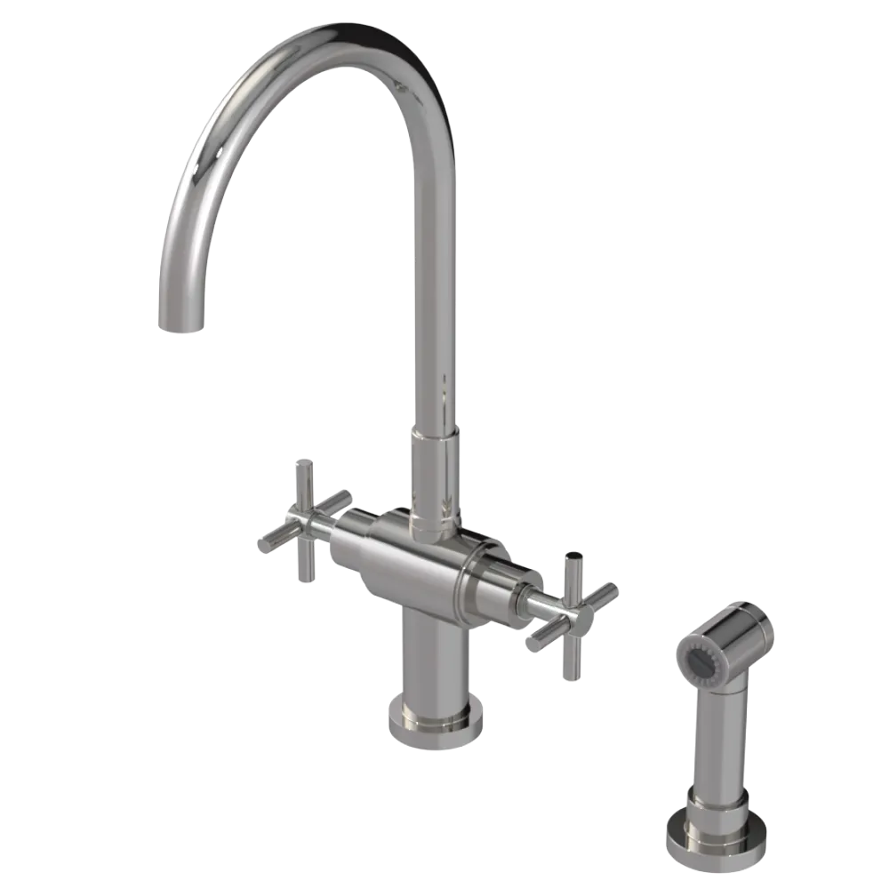 Rubinet Two Handle Single Hole Kitchen Set with LaSalle Spout with Hand Spray Polished Nickel