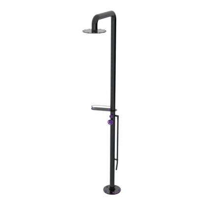 Rubinet Pressure Balance Outdoor Shower with Foot Rinse & 10" Shower Head (with shelf) - 304 Stainless Steel Black