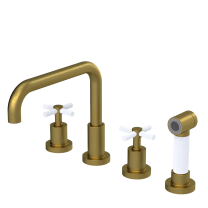 Rubinet Widespread Kitchen Set with Hand Spray Antique Brass Matt