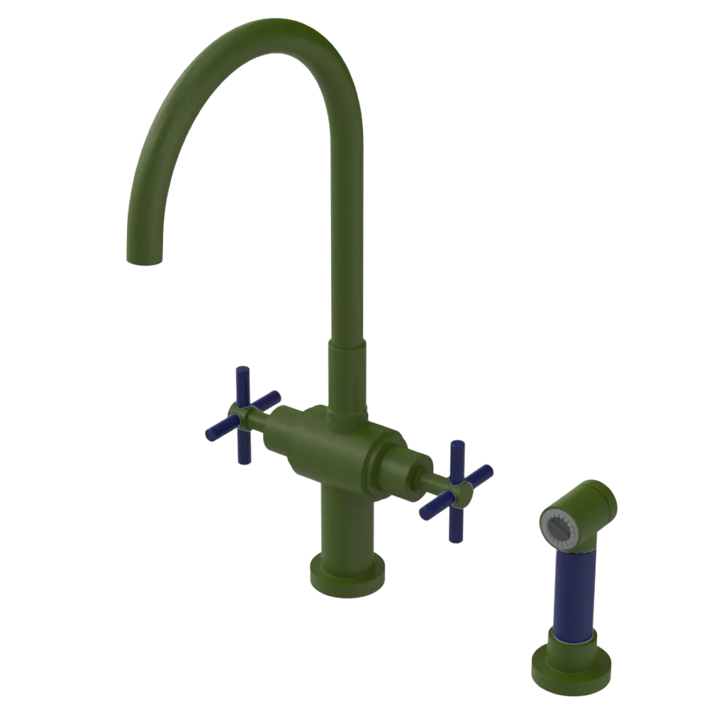Rubinet Two Handle Single Hole Kitchen Set with LaSalle Spout with Hand Spray Green Envy