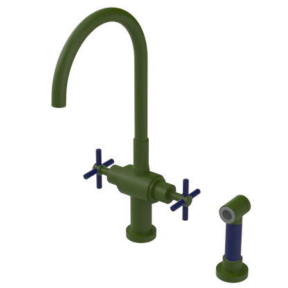Rubinet Two Handle Single Hole Kitchen Set with LaSalle Spout with Hand Spray Green Envy