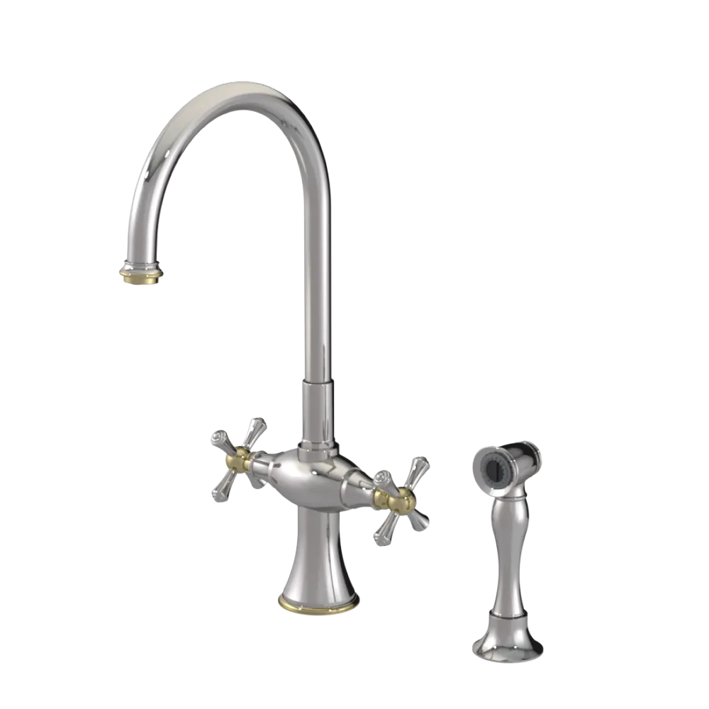 Rubinet Two Handle Single Hole Kitchen Set with Hand Spray Polished Nickel