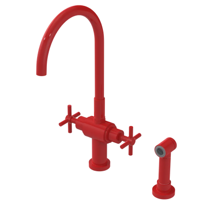 Rubinet Two Handle Single Hole Kitchen Set with LaSalle Spout with Hand Spray Red