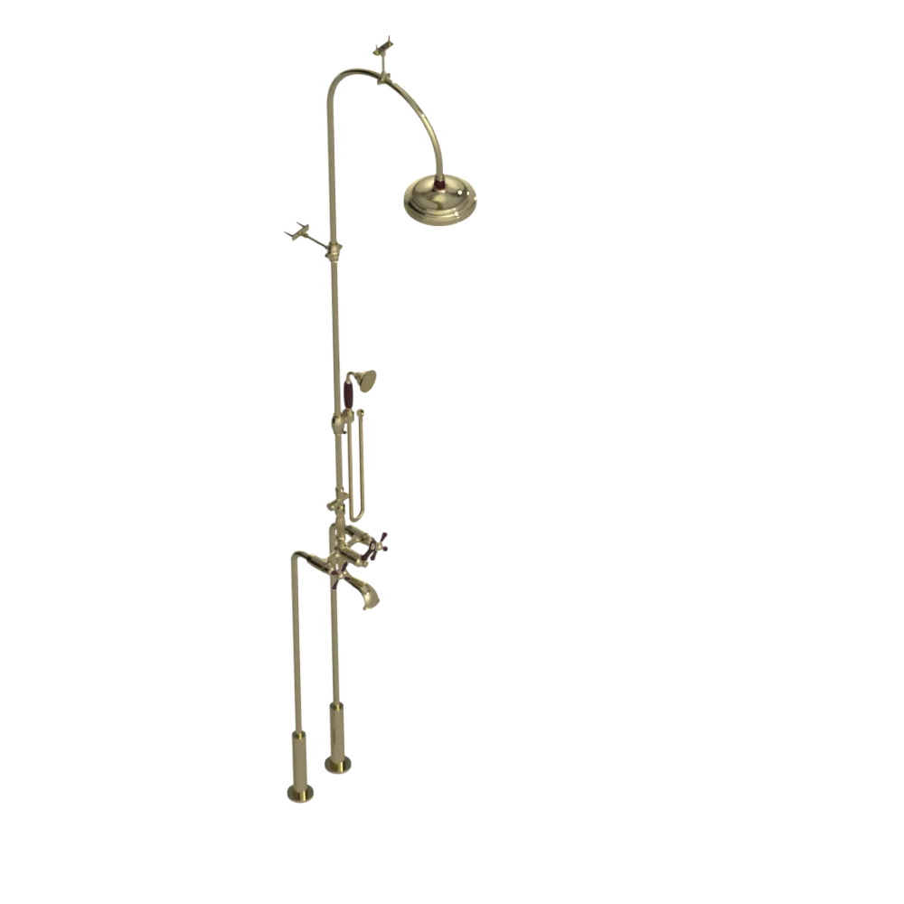 Rubinet Floor Mount Tub & Shower with hand held shower Natural Brass