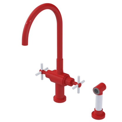 Rubinet Two Handle Single Hole Kitchen Set with LaSalle Spout with Hand Spray Red