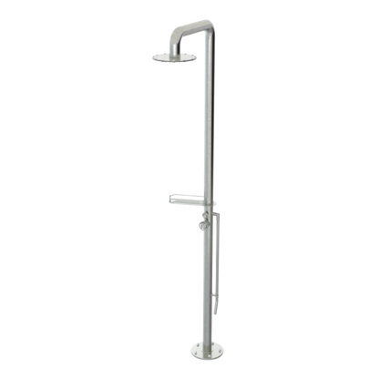 Rubinet Pressure Balance Outdoor Shower with Foot Rinse & 10" Shower Head (with shelf) - 304 Stainless Steel Satin Nickel