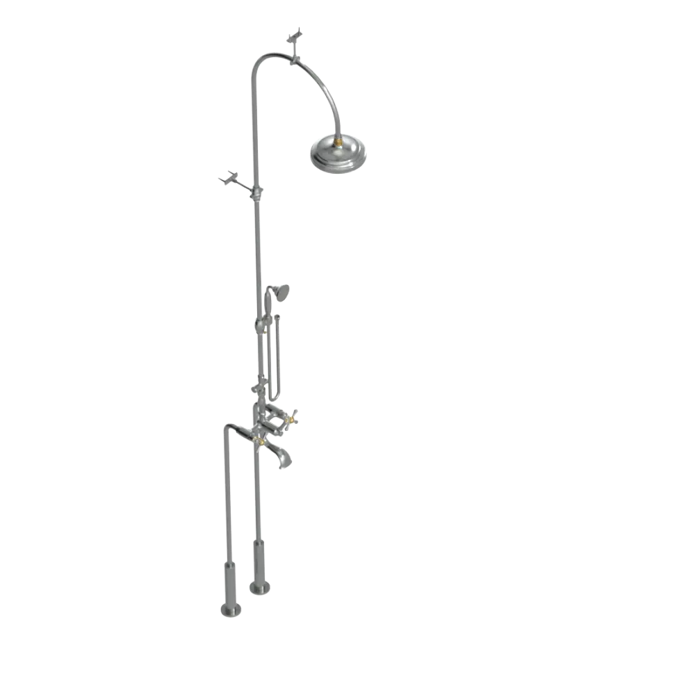 Rubinet Floor Mount Tub & Shower with hand held shower Satin Nickel