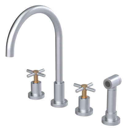 Rubinet Widespread Kitchen Set with LaSalle Spout with Hand Spray Satin Chrome