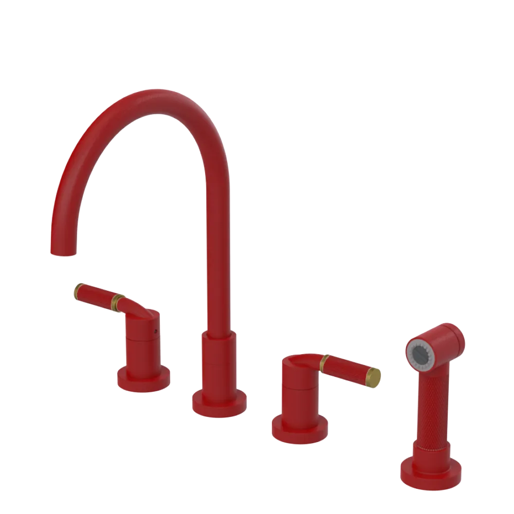 Rubinet Widespread Kitchen Set with Hand Spray Maroon