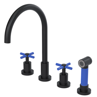 Rubinet Widespread Kitchen Set with LaSalle Spout with Hand Spray Matt Black