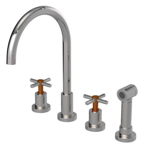 Rubinet Widespread Kitchen Set with LaSalle Spout with Hand Spray Polished Nickel