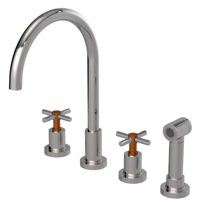Rubinet Widespread Kitchen Set with LaSalle Spout with Hand Spray Polished Nickel