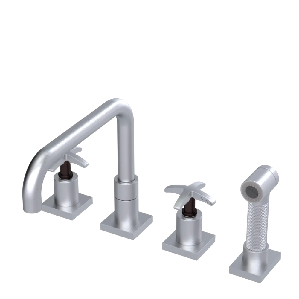 Rubinet Widespread Kitchen Set with Genesis Spout with Hand Spray Satin Chrome