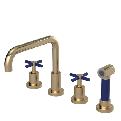 Rubinet Widespread Kitchen Set with Hand Spray Gold