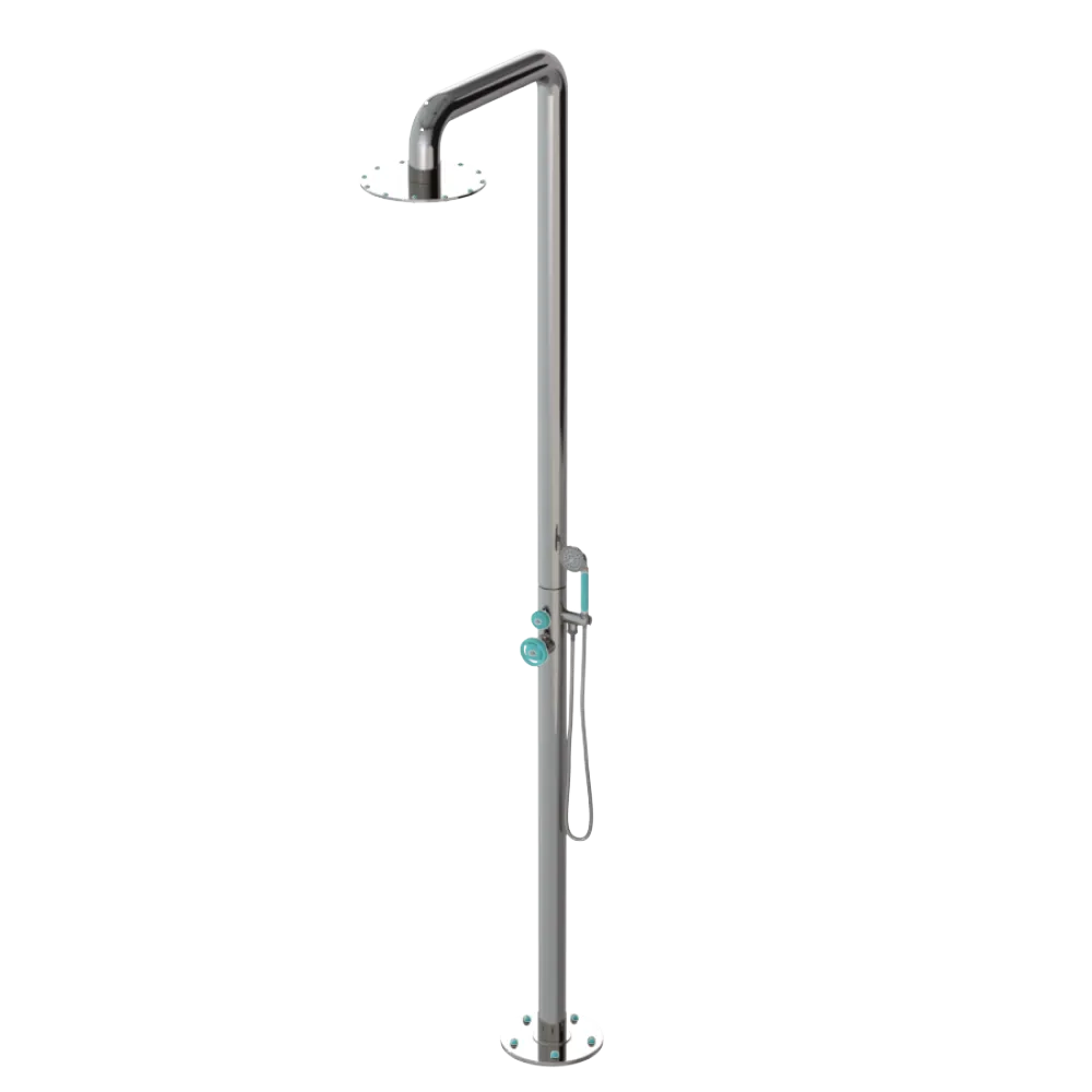 Rubinet Pressure Balance Outdoor Shower with Hand Held Shower & 10" Shower Head - 304 Stainless Steel Polished Nickel