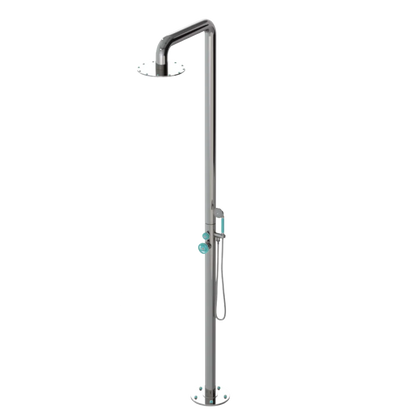 Rubinet Pressure Balance Outdoor Shower with Hand Held Shower & 10" Shower Head - 304 Stainless Steel Polished Nickel