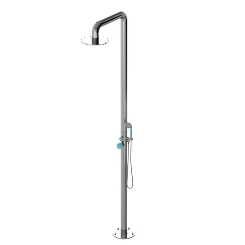 Rubinet Pressure Balance Outdoor Shower with Hand Held Shower & 10" Shower Head - 304 Stainless Steel Polished Nickel