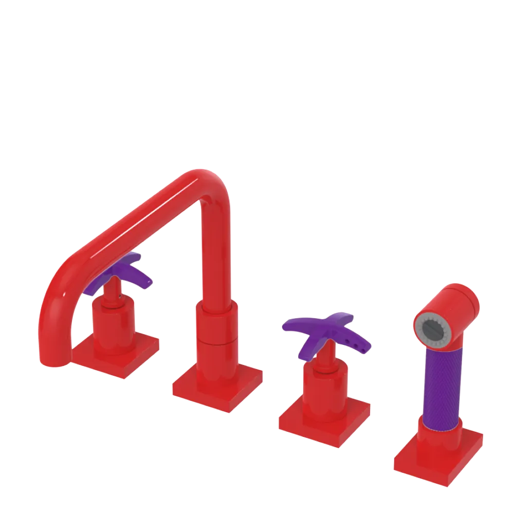 Rubinet Widespread Kitchen Set with Genesis Spout with Hand Spray Red
