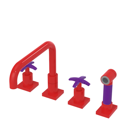 Rubinet Widespread Kitchen Set with Genesis Spout with Hand Spray Red
