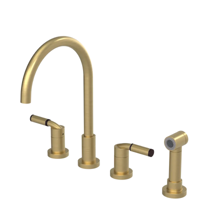 Rubinet Widespread Kitchen Set with Hand Spray Satin Brass
