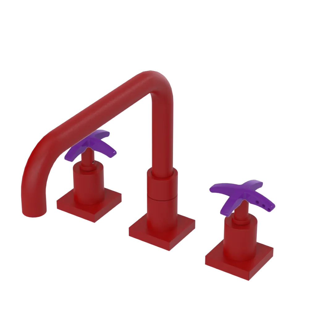 Rubinet Widespread Kitchen Set with Genesis Spout Maroon