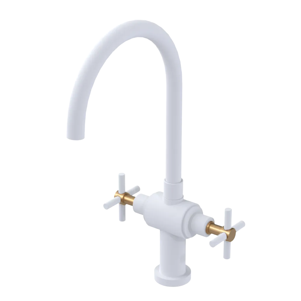 Rubinet Two Handle Single Hole Kitchen Set with LaSalle Spout Matt White