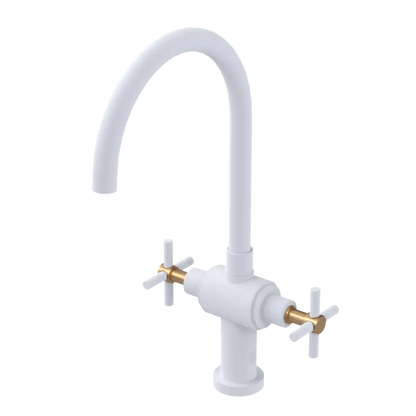 Rubinet Two Handle Single Hole Kitchen Set with LaSalle Spout Matt White