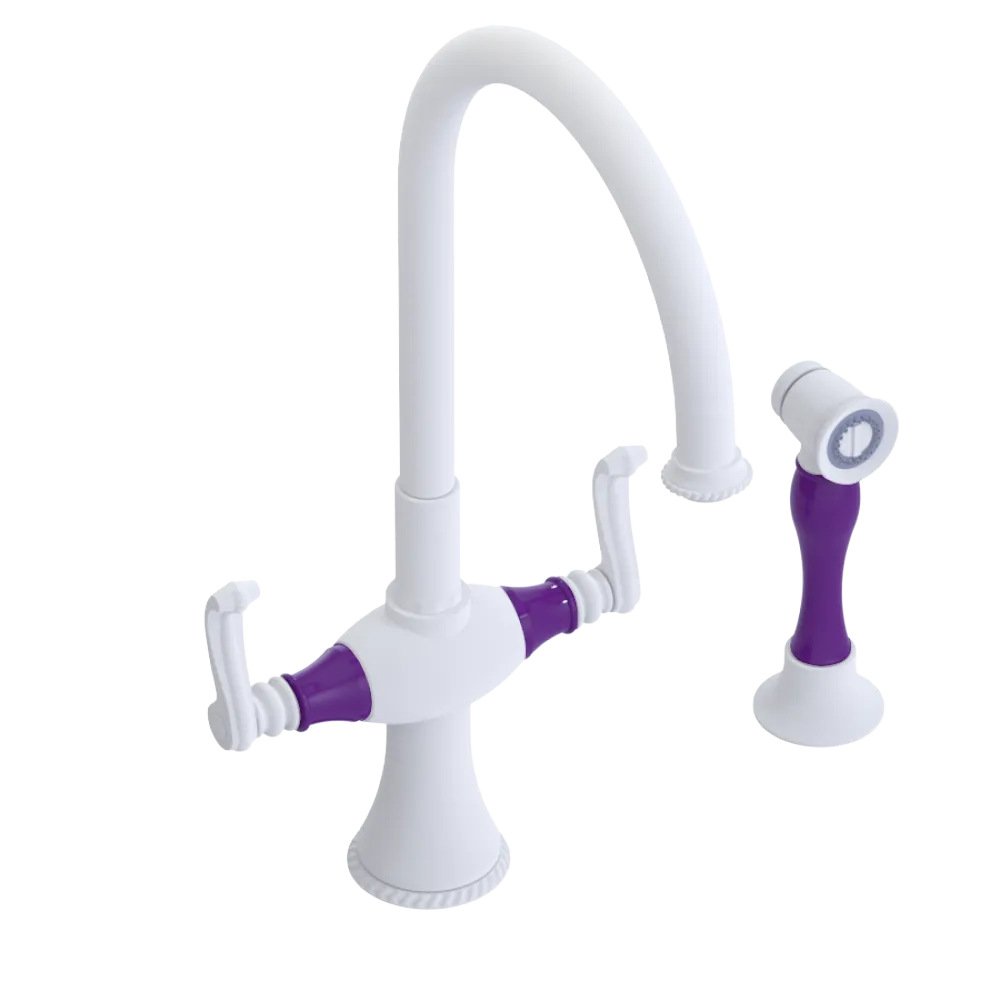 Rubinet Two Handle Single Hole Kitchen Set with Hand Spray Matt White