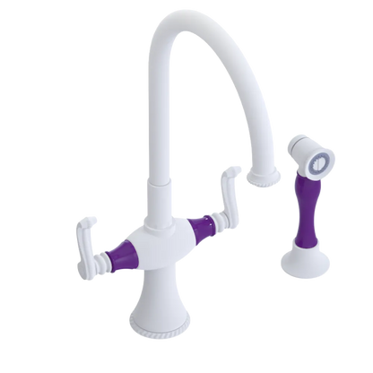 Rubinet Two Handle Single Hole Kitchen Set with Hand Spray Matt White