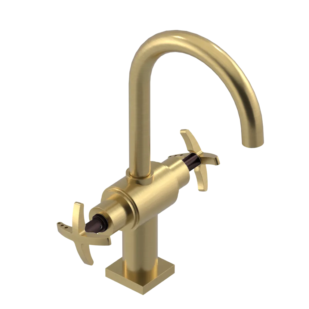 Rubinet Single Hole Dual Handle Lav. Set. (less drain) Satin Brass