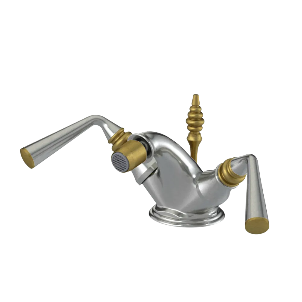 Rubinet Single Hole Dual Handle Bidet Fitting (Less Drain) Satin Nickel