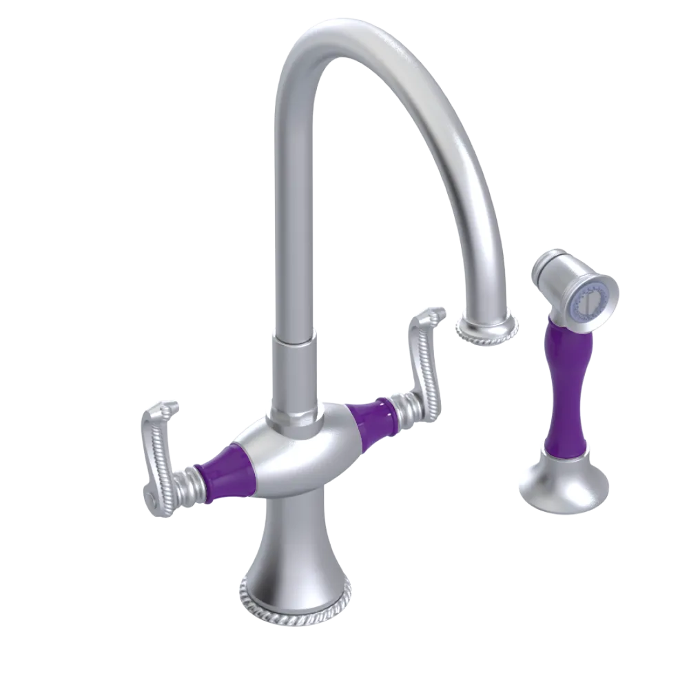 Rubinet Two Handle Single Hole Kitchen Set with Hand Spray Satin Chrome
