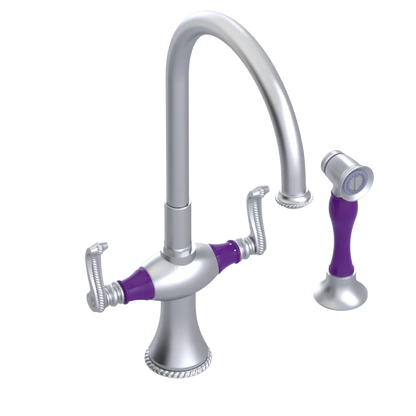 Rubinet Two Handle Single Hole Kitchen Set with Hand Spray Satin Chrome