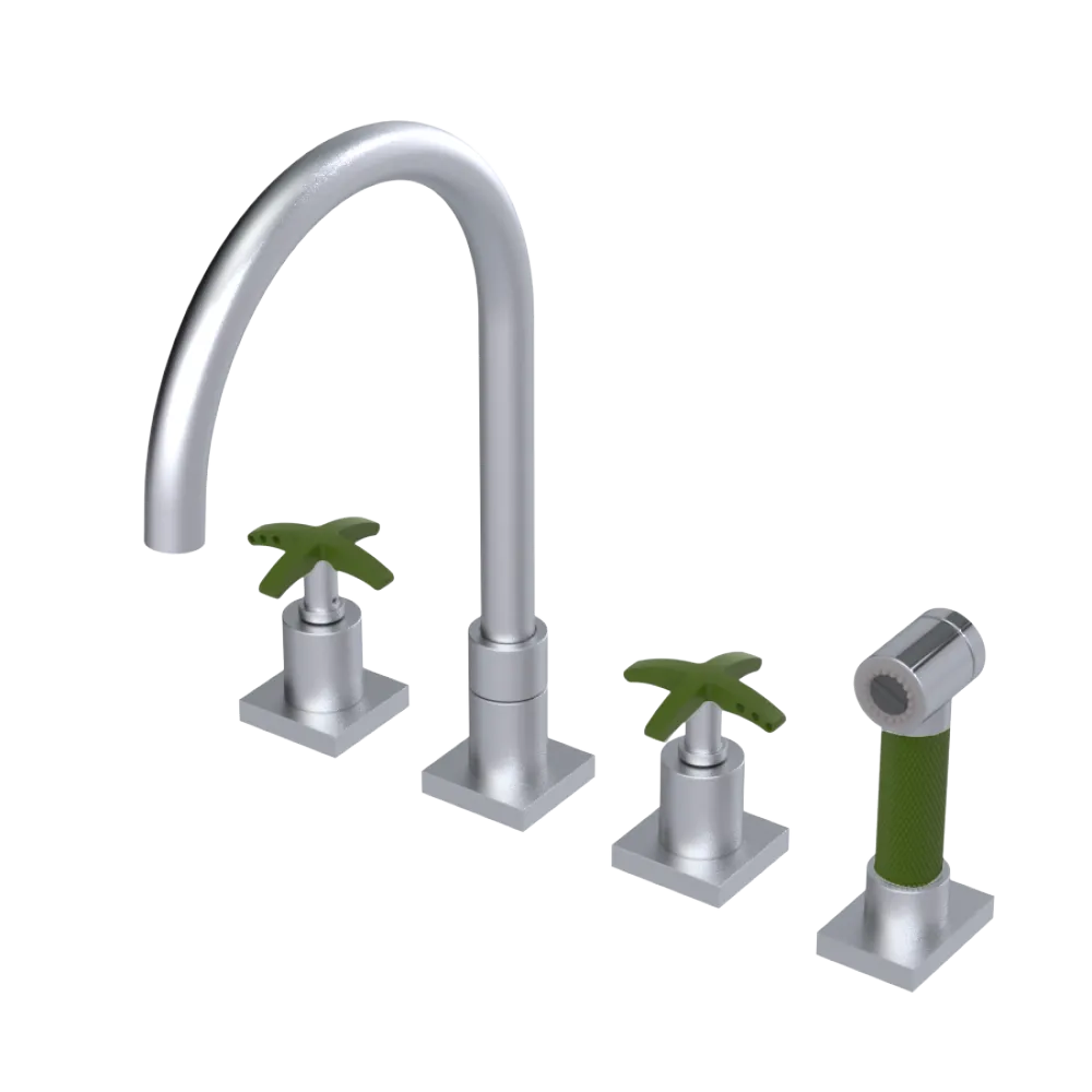 Rubinet Widespread Kitchen Set with Hand Spray Satin Chrome