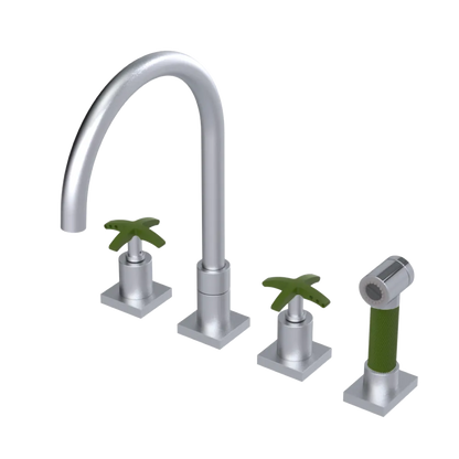 Rubinet Widespread Kitchen Set with Hand Spray Satin Chrome