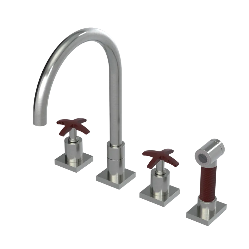 Rubinet Widespread Kitchen Set with Hand Spray Satin Nickel