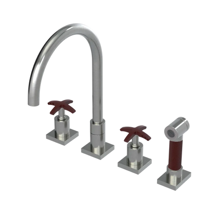 Rubinet Widespread Kitchen Set with Hand Spray Satin Nickel