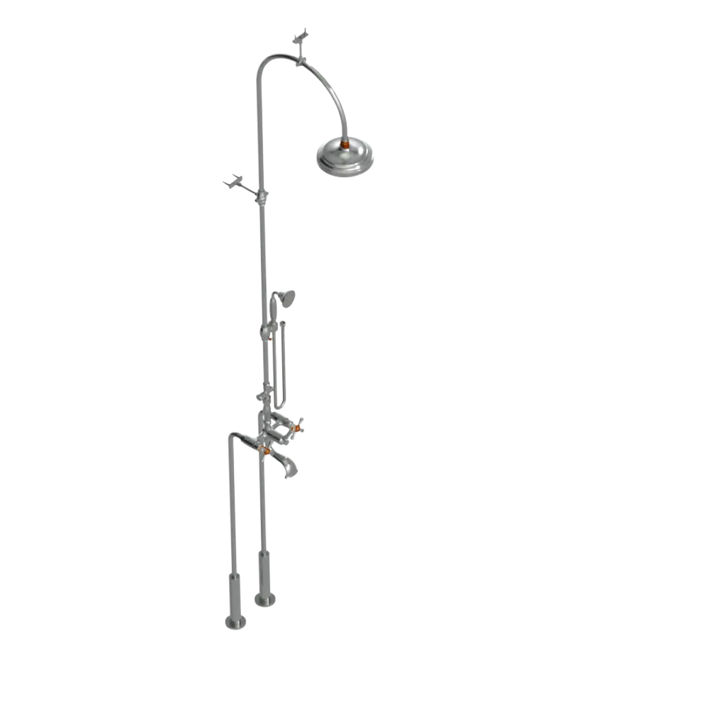 Rubinet Floor Mount Tub & Shower with hand held shower Satin Nickel