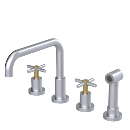 Rubinet Widespread Kitchen Set with Hand Spray Satin Chrome